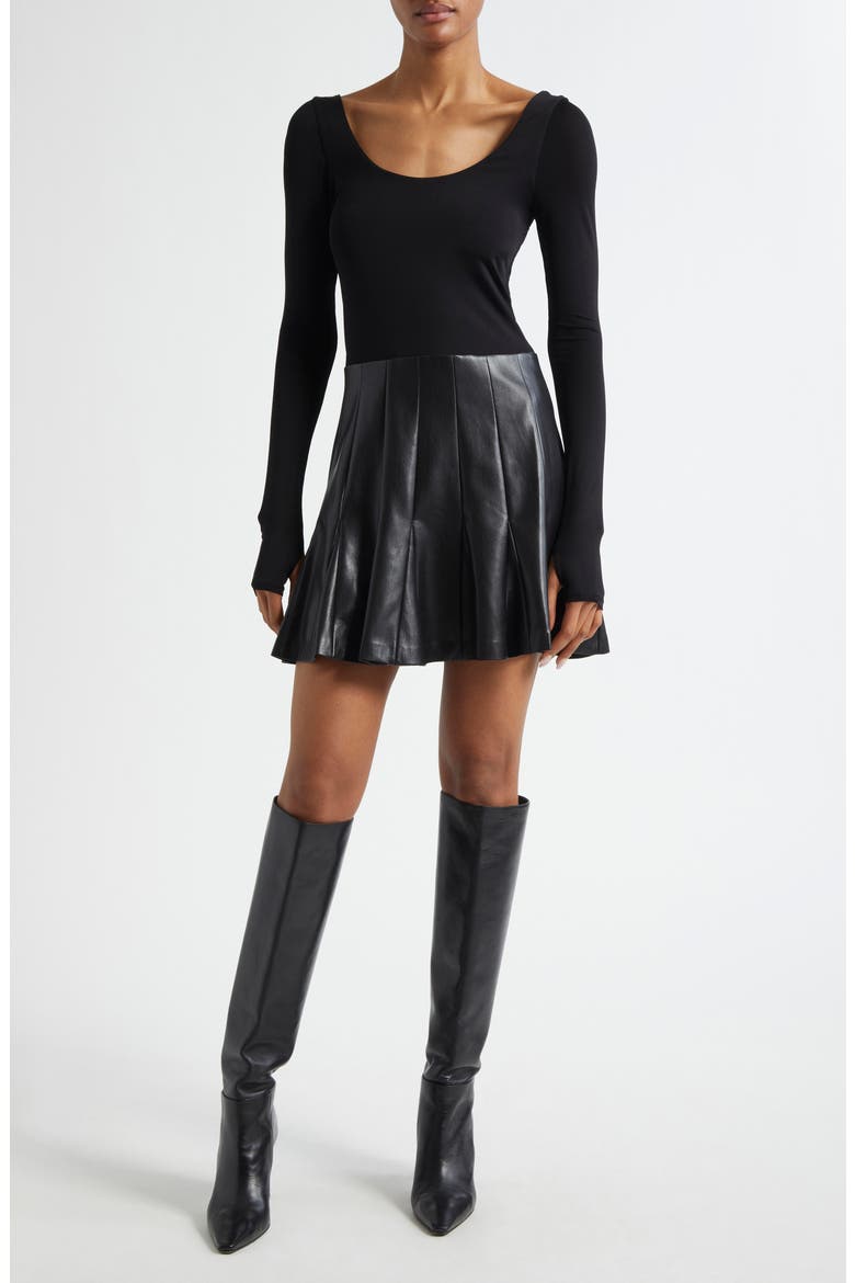 Chara Long Sleeve Mixed Media Minidress, Main, color, BLACK