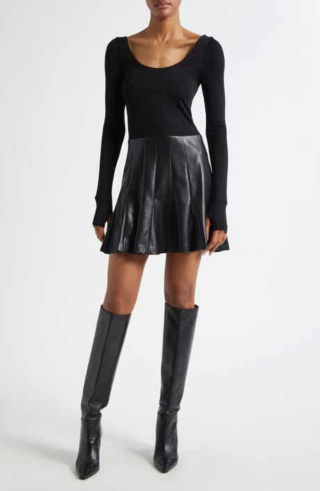 Alice + Olivia Chara Long Sleeve Mixed Media Minidress