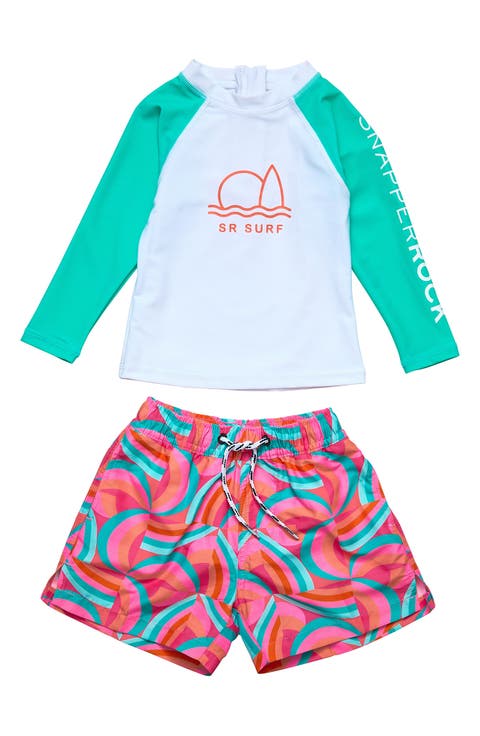 Geo Melon Long Sleeve Two-Piece Rashguard Swimsuit (Baby)