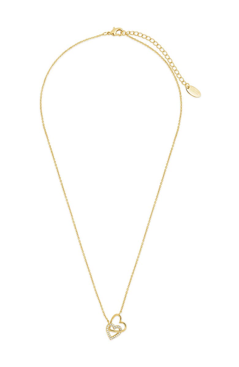 Sterling Forever 14K Yellow Gold Plated Pave CZ Interlocking Hearts Pendant Necklace, Alternate, color, 