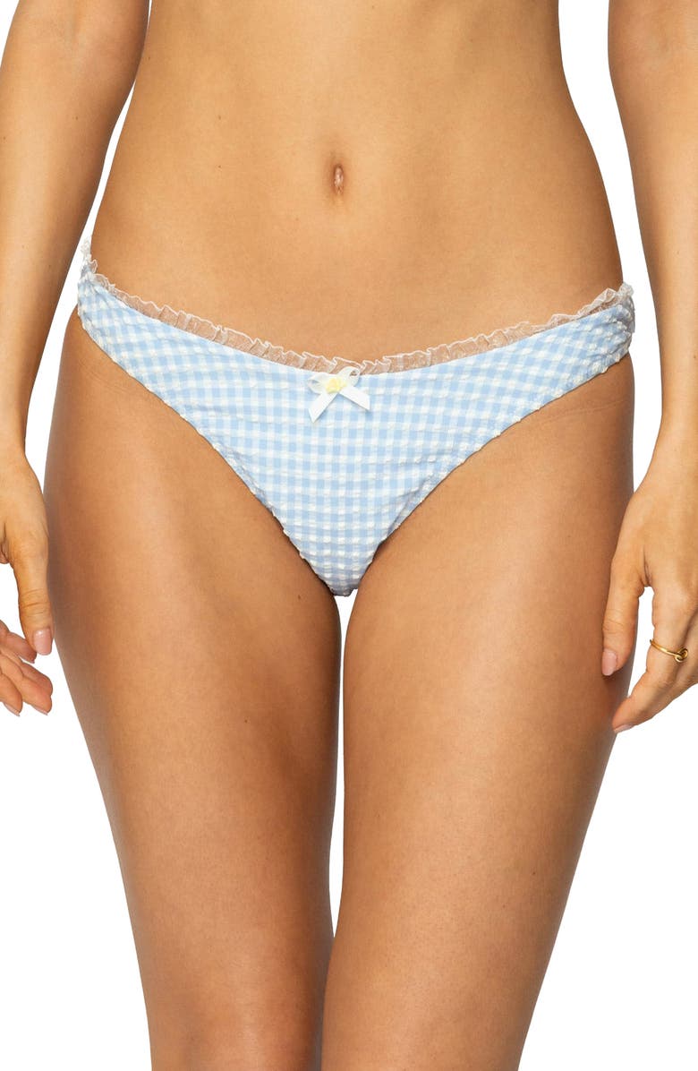 EDIKTED Jordy Gingham Bikini Bottoms, Main, color, Blue-And-White