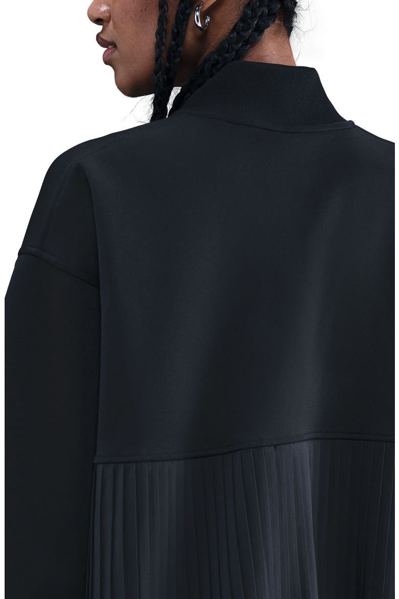 Sportswear Mixed Media Pleated Bomber Jacket, Alternate, color, 010 BLACK/SAIL
