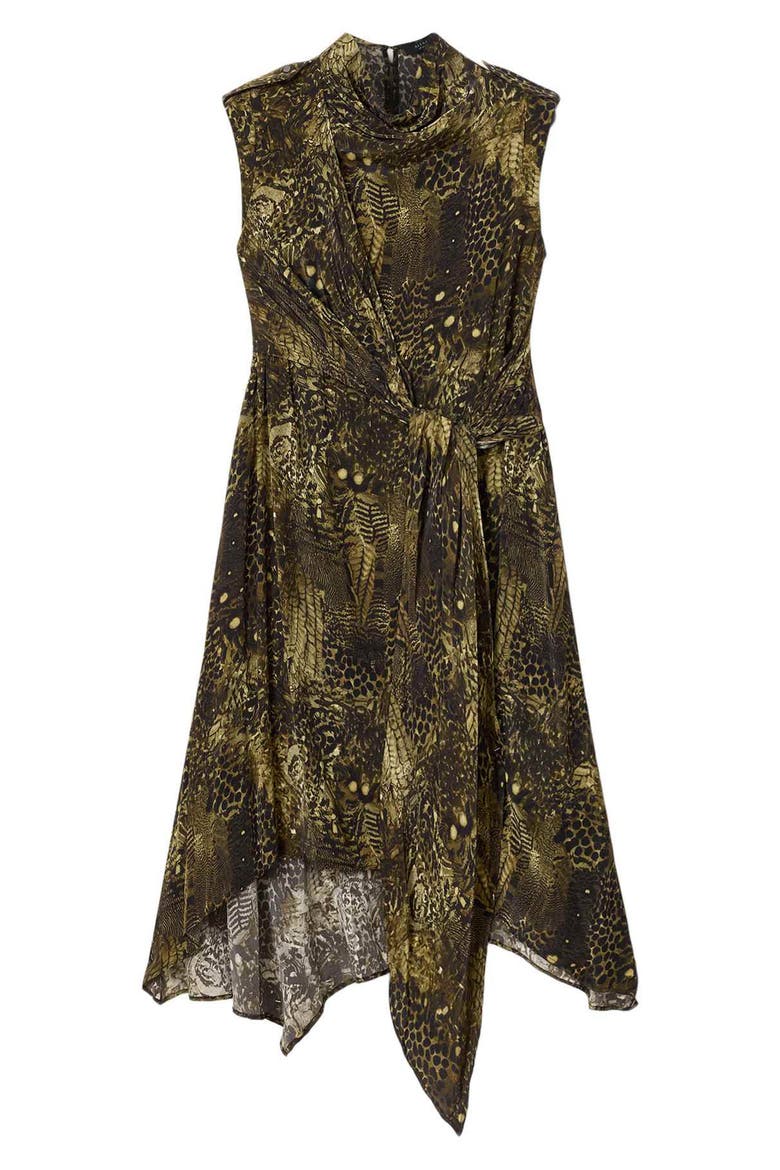 Persia Knotted Asymmetric Dress, Alternate, color, BLIXA KHAKI GREEN