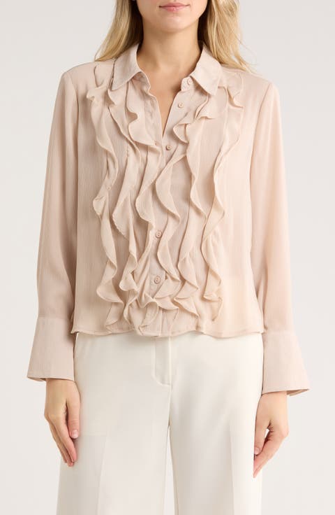 Ruffle Front Button-Up Shirt