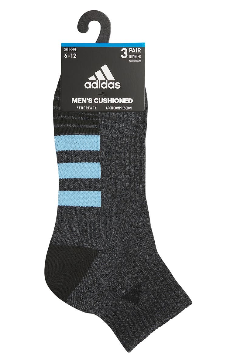 adidas 3-Pack Athletic Cushioned Quarter Socks, Alternate, color,