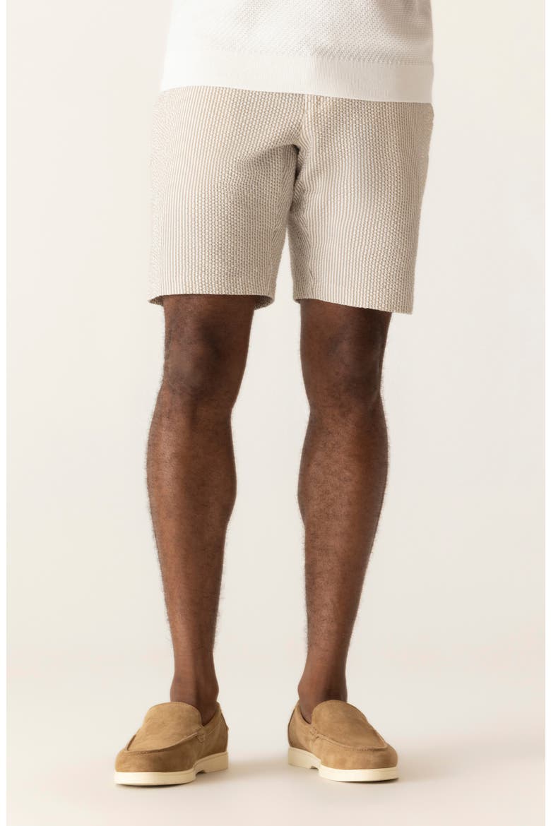Oasis Supernatural Stretch Seersucker Bermuda Shorts, Main, color, SAND/WHITE