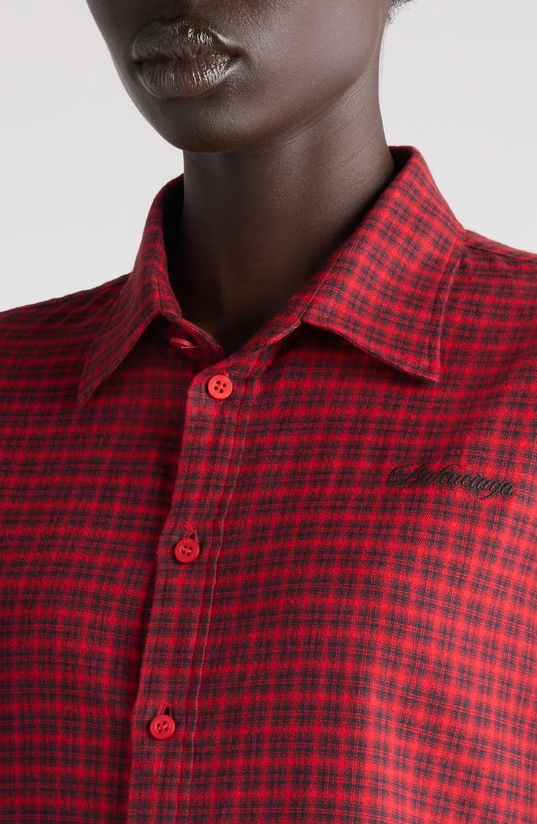 Balenciaga Standard Fit Plaid Flannel Button-Up Shirt, Alternate, color, 6167 Red/ Black