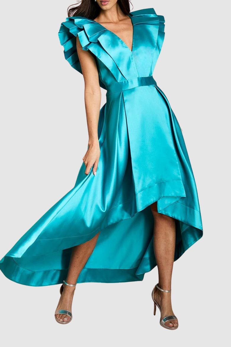 V-Neck High Low Midi Dress, Alternate, color, Teal