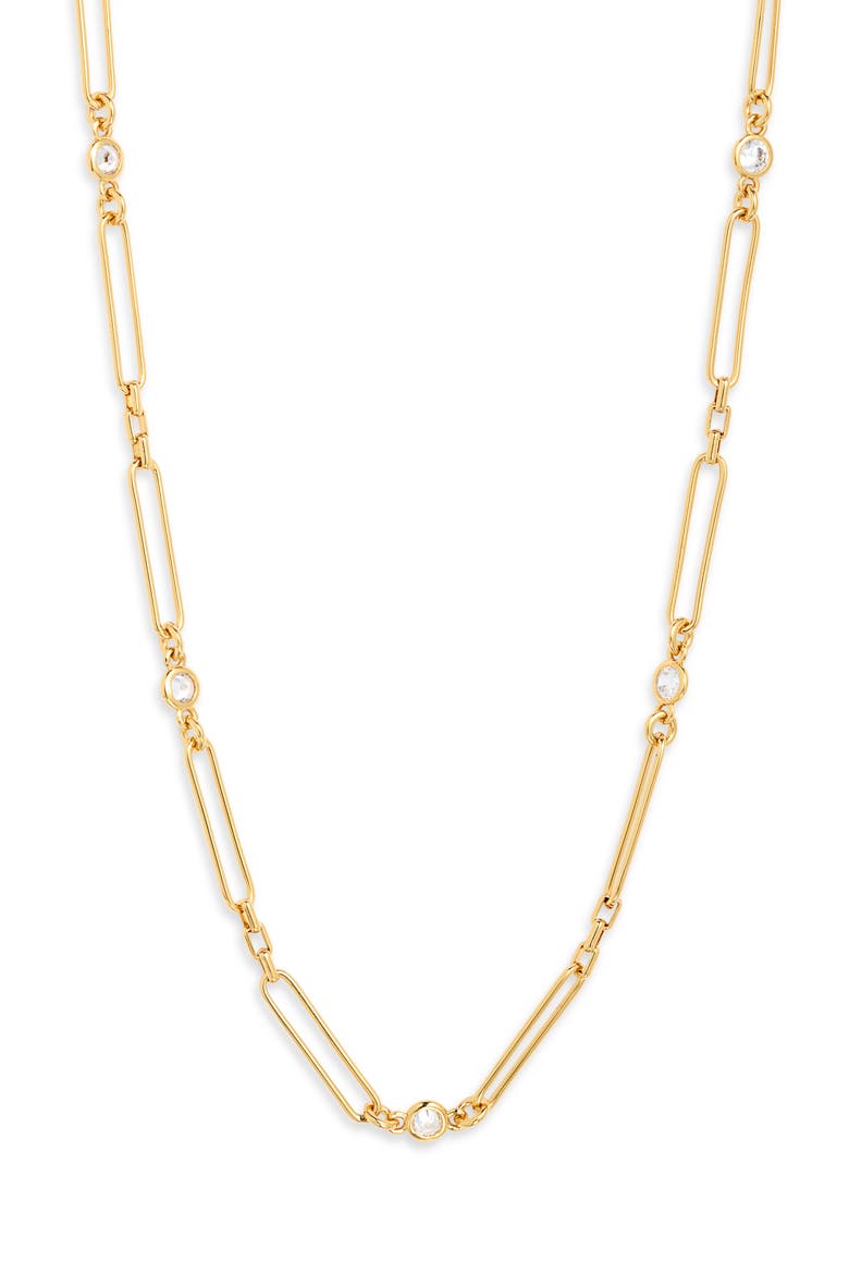 Cubic Zirconia Station Paper Clip Chain Necklace, Main, color, CLEAR- GOLD