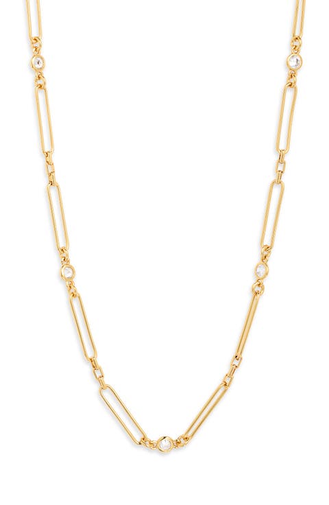 Cubic Zirconia Station Paper Clip Chain Necklace