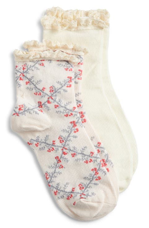 Assorted 2-Pack Lace Trim Trellis Socks