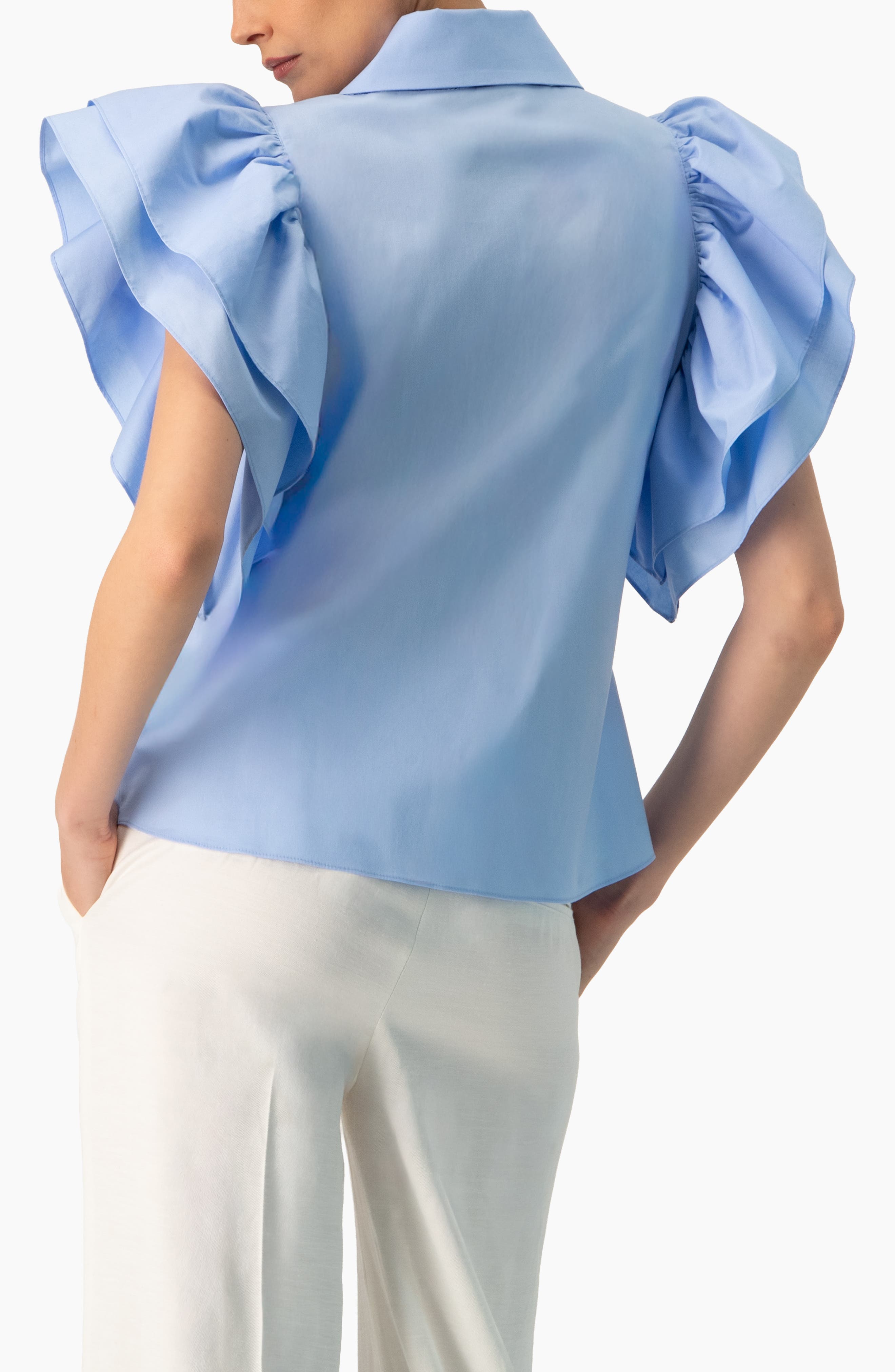 Solid Shirt with Ruffled Sleeves - image 2