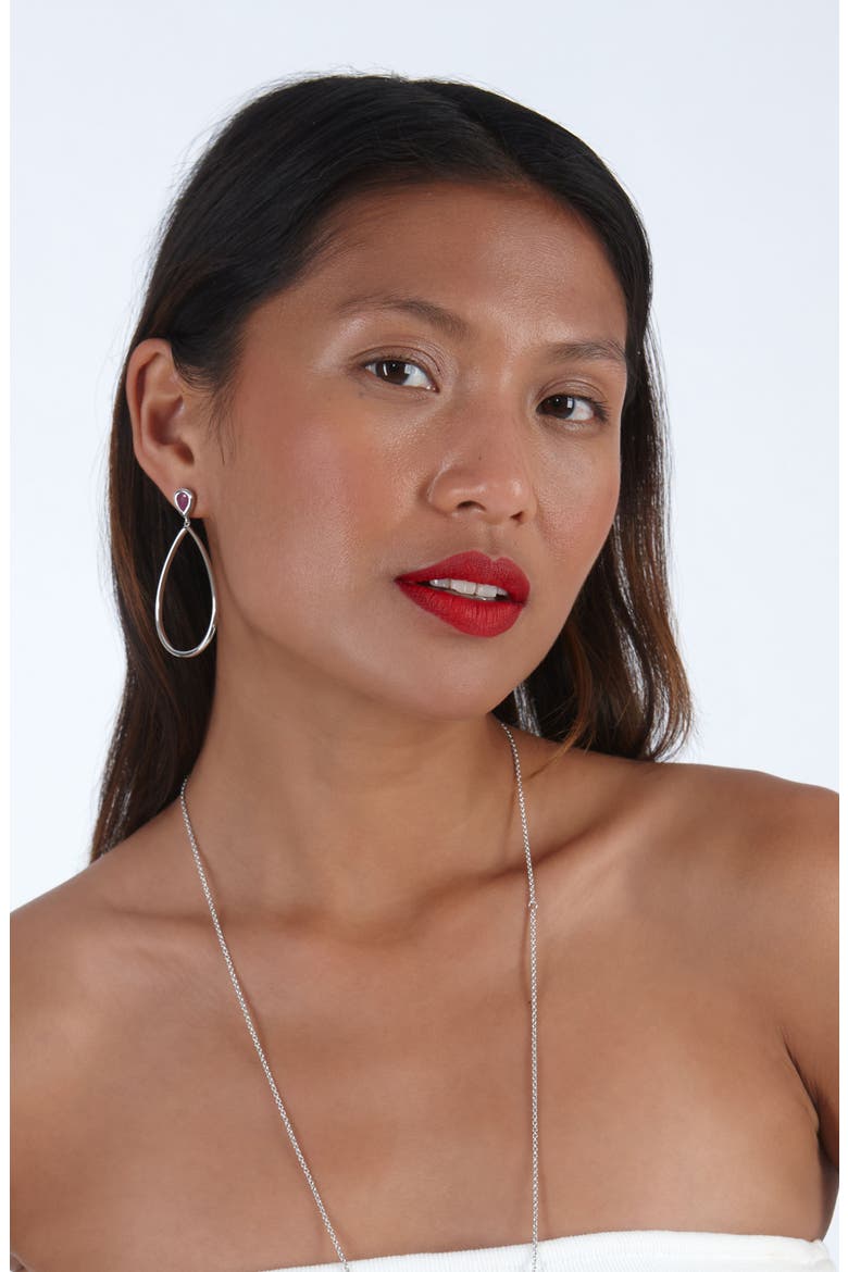 Petal Drop Earrings with Pear Cut Ruby, Alternate, color, Sterling Silver
