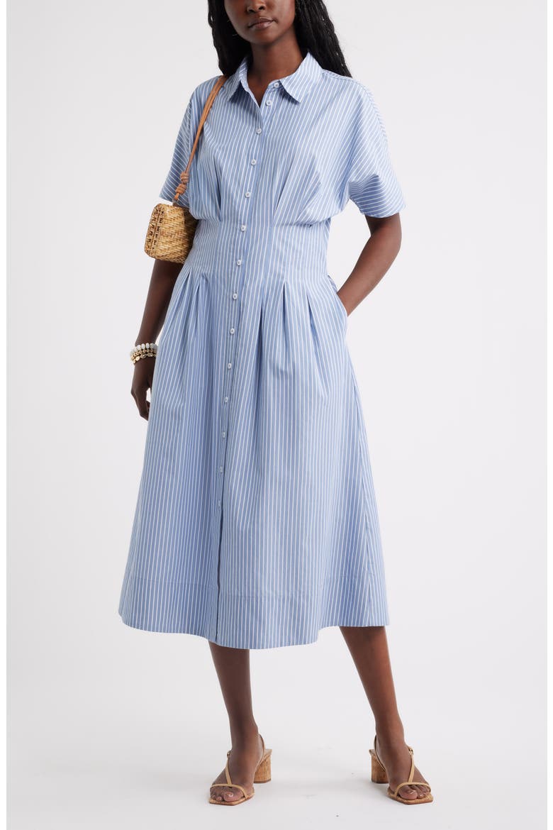 Stripe Pleated Dolman Sleeve Midi Shirtdress, Alternate, color, BLUE BEYOND CORA STRIPE