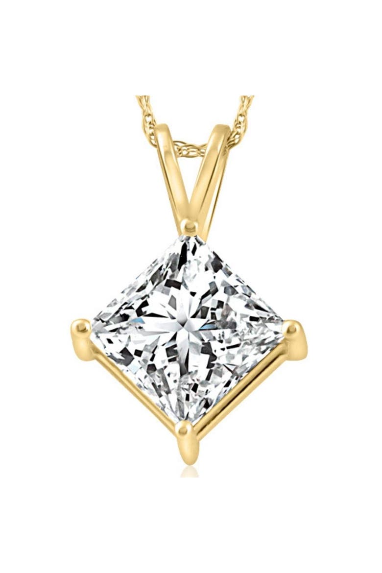 3Ct Certified Princess Cut Diamond Pendant 14k Gold Lab Grown, Main, color, 14k Yellow Gold