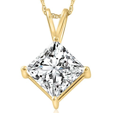 3Ct Certified Princess Cut Diamond Pendant 14k Gold Lab Grown