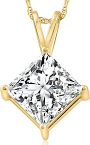 Bliss Diamond 3Ct Certified Princess Cut Diamond Pendant 14k Gold Lab Grown