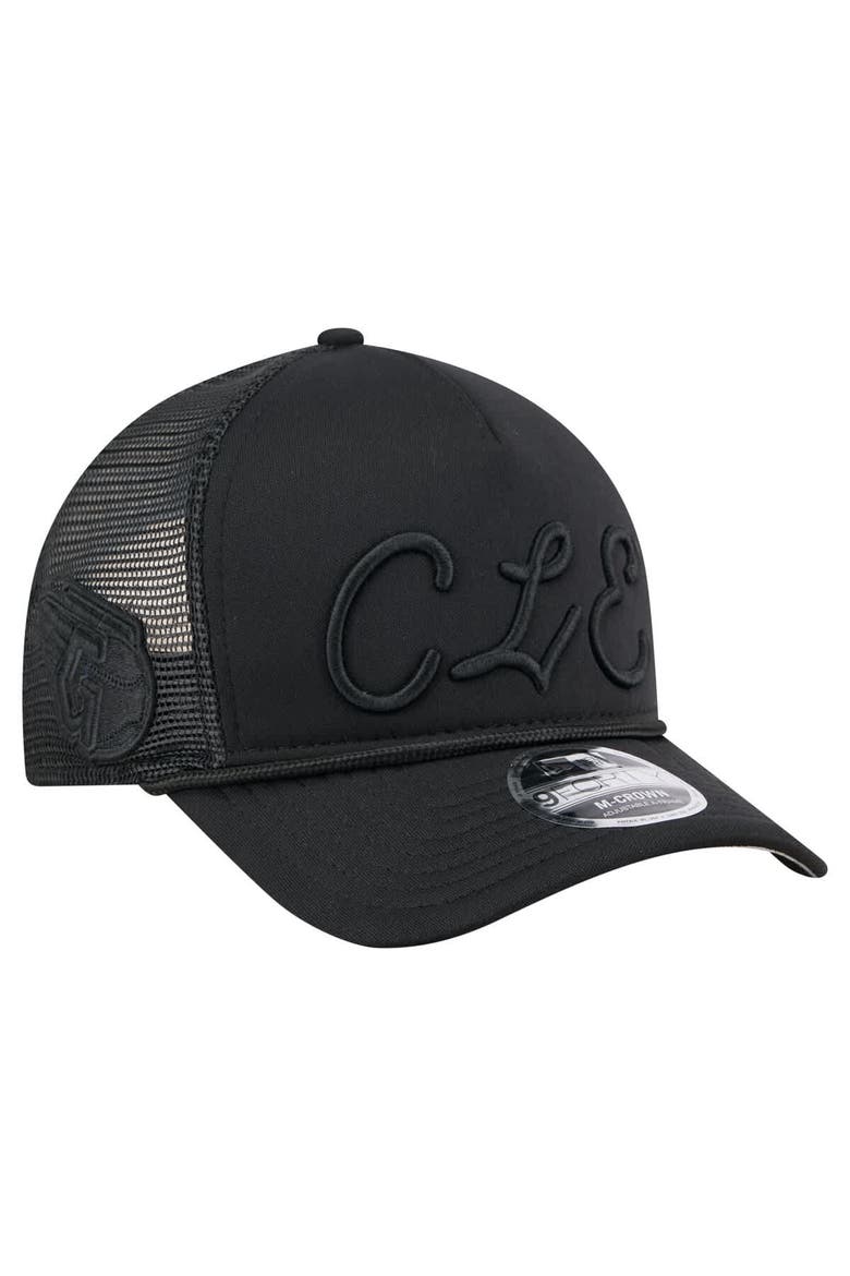 Men's New Era Black Cleveland Guardians City Initial 9FORTY A-Frame M-Crown Adjustable Trucker Hat, Alternate, color, Black