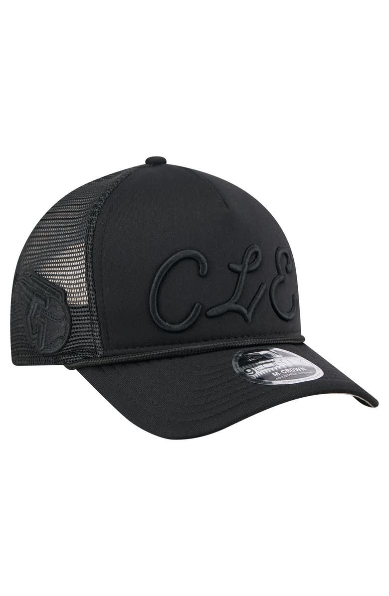 New Era Men's New Era Black Cleveland Guardians City Initial 9FORTY A-Frame M-Crown Adjustable Trucker Hat, Alternate, color, Black