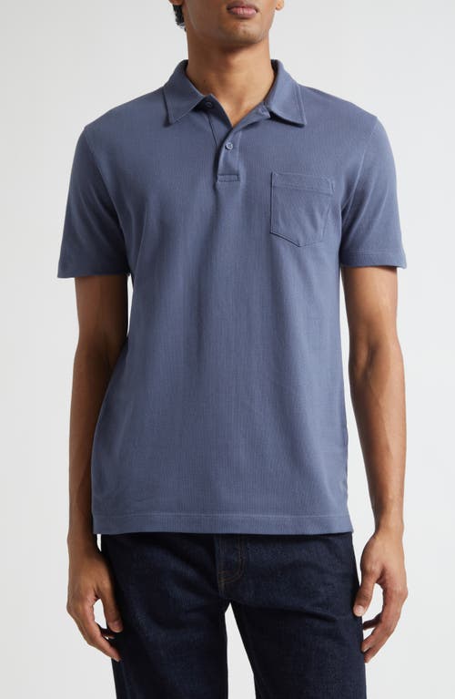 Sunspel Riviera Cotton Piqué Polo In Blue