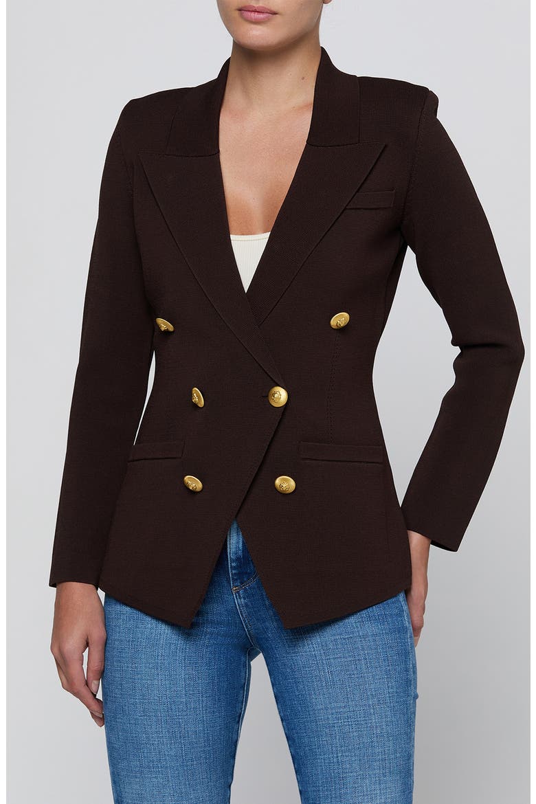 Amelia Knit Blazer, Main, color, DARK JAVA/ GOLD