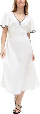 Raffya Delilah V-Neck Front Tie Midi Dress