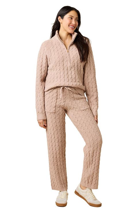 Cable Knit Marshmallow 1/2 Zip With Tapered Pant Set