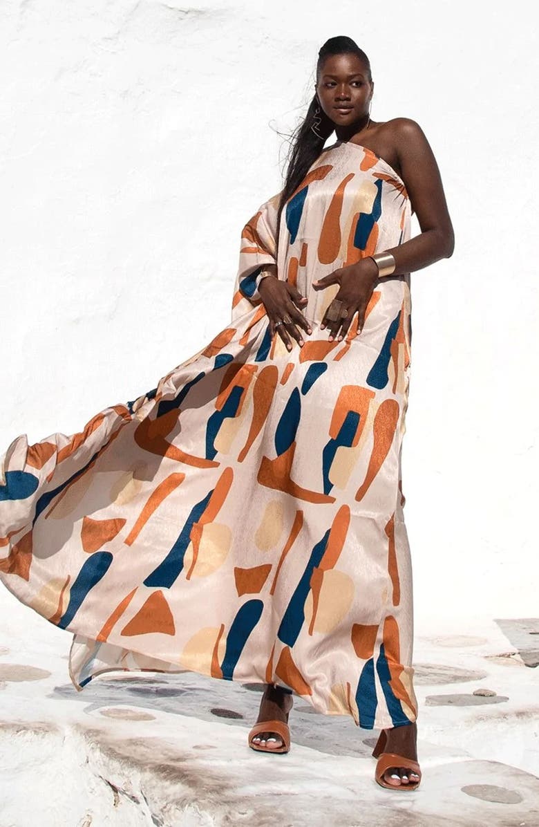 DIARRABLU Satu Printed One-Shoulder Long Sleeve Maxi Dress, Alternate, color, 