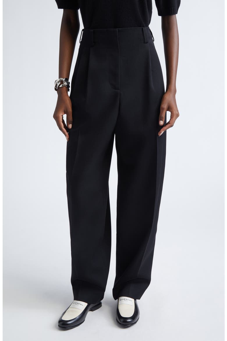 Slashed Double Pleat Wool Grain de Poudre Pants, Main, color, BLACK