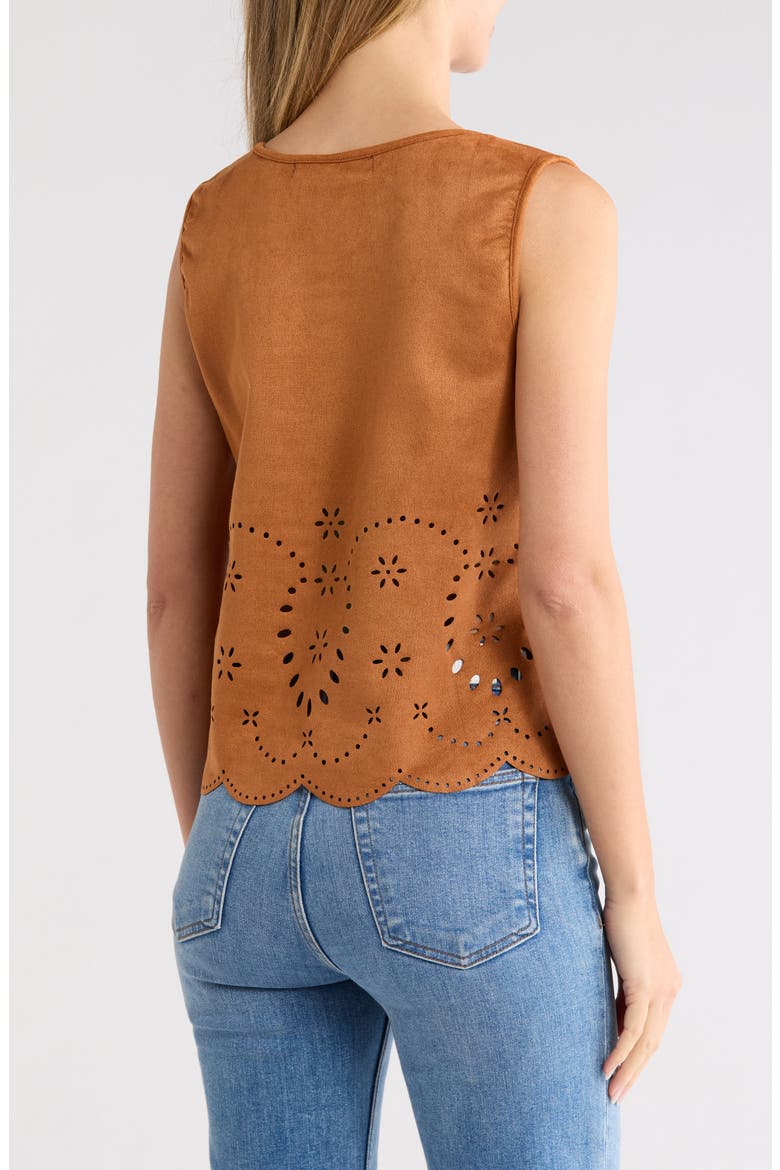 Laser Cut Faux Suede Tank, Alternate, color, CAMEL