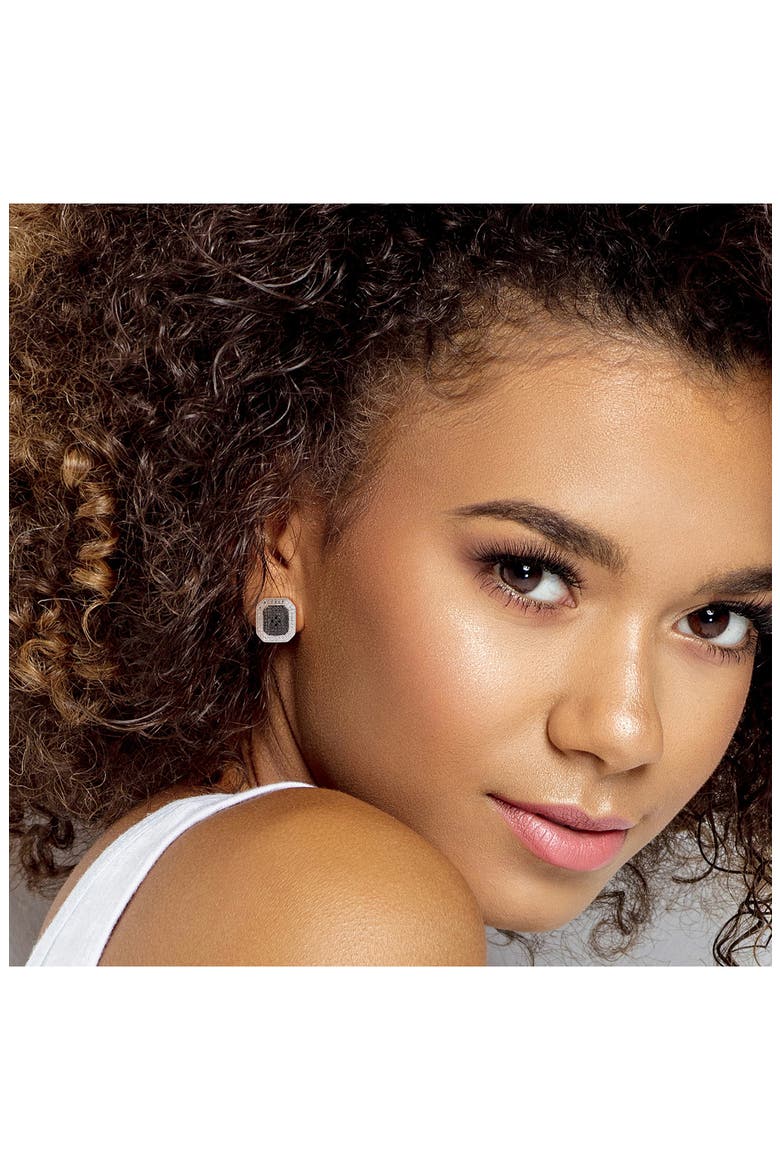 Halo Framed Black Diamond Stud Earrings - 0.048ctw, Alternate, color, BLACK