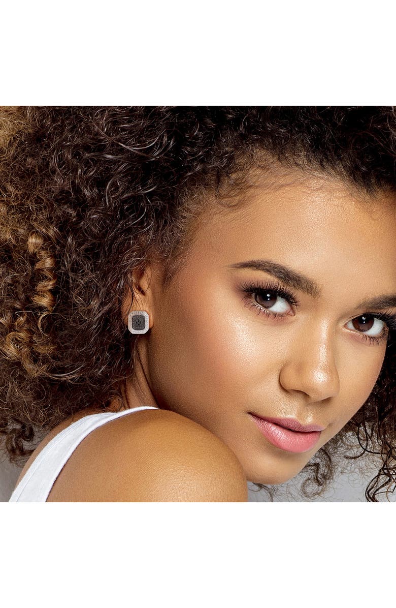 DELMAR Halo Framed Black Diamond Stud Earrings - 0.048ctw, Alternate, color, Black