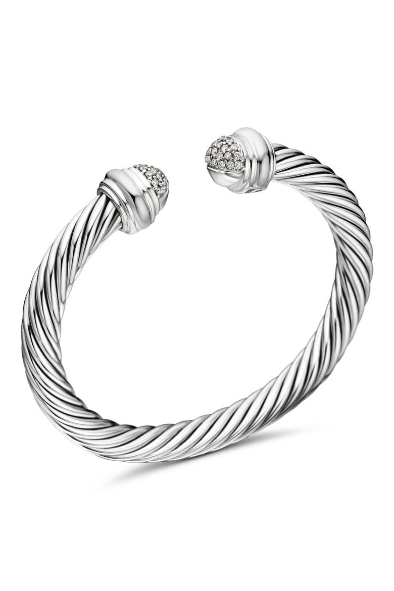 Classic Cable Bracelet in Sterling Silver with Pavé Diamond Domes, 7mm, Alternate, color, SILVER/ DIAMOND