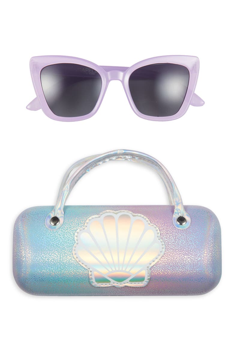 Kids' Cat Eye Sunglasses & Mermaid Shell Case Set, Main, color, PURPLE MULTI COMBO
