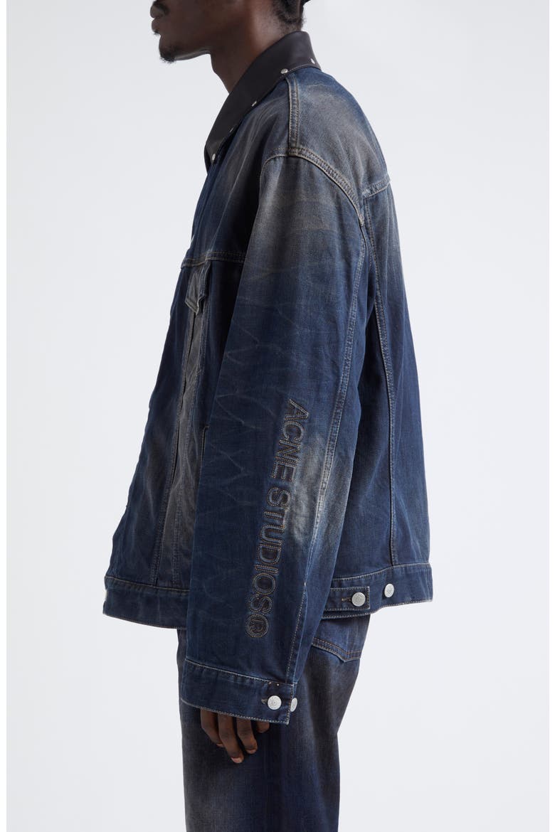 Leather Collar Oversize Denim Jacket (Men) | Nordstrom
