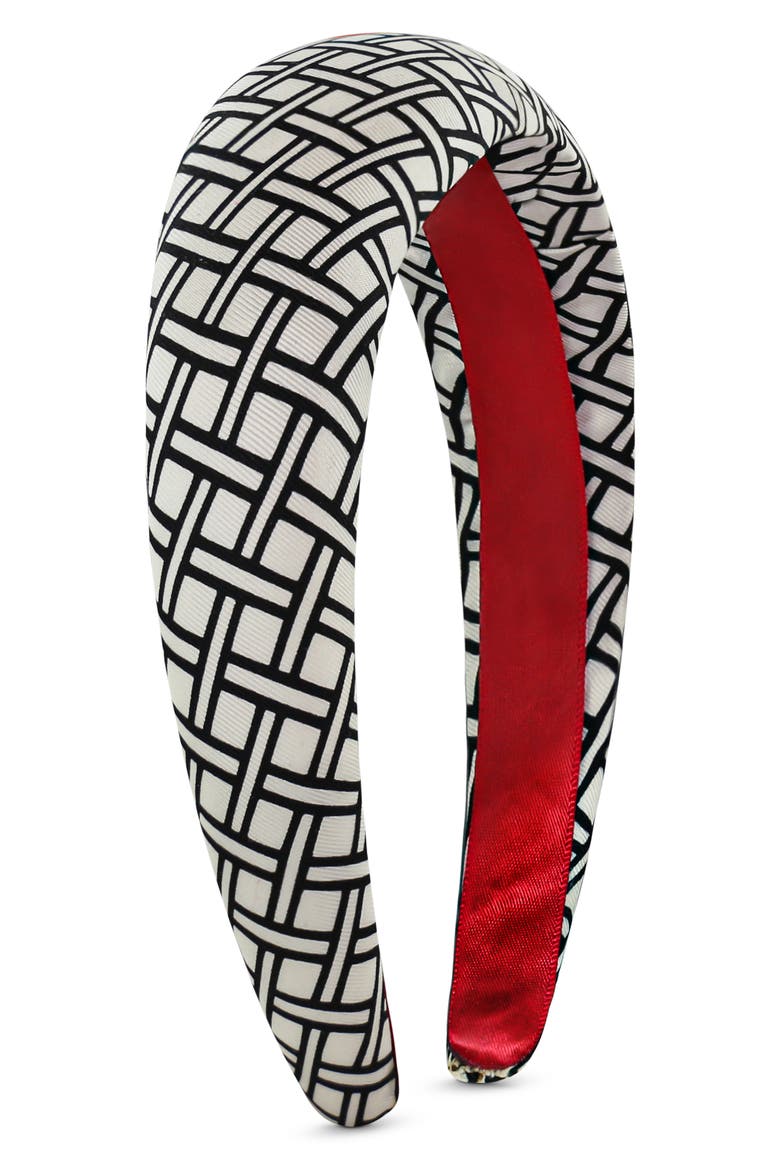 Checker Silk Headband, Main, color, WHITE/ BLACK