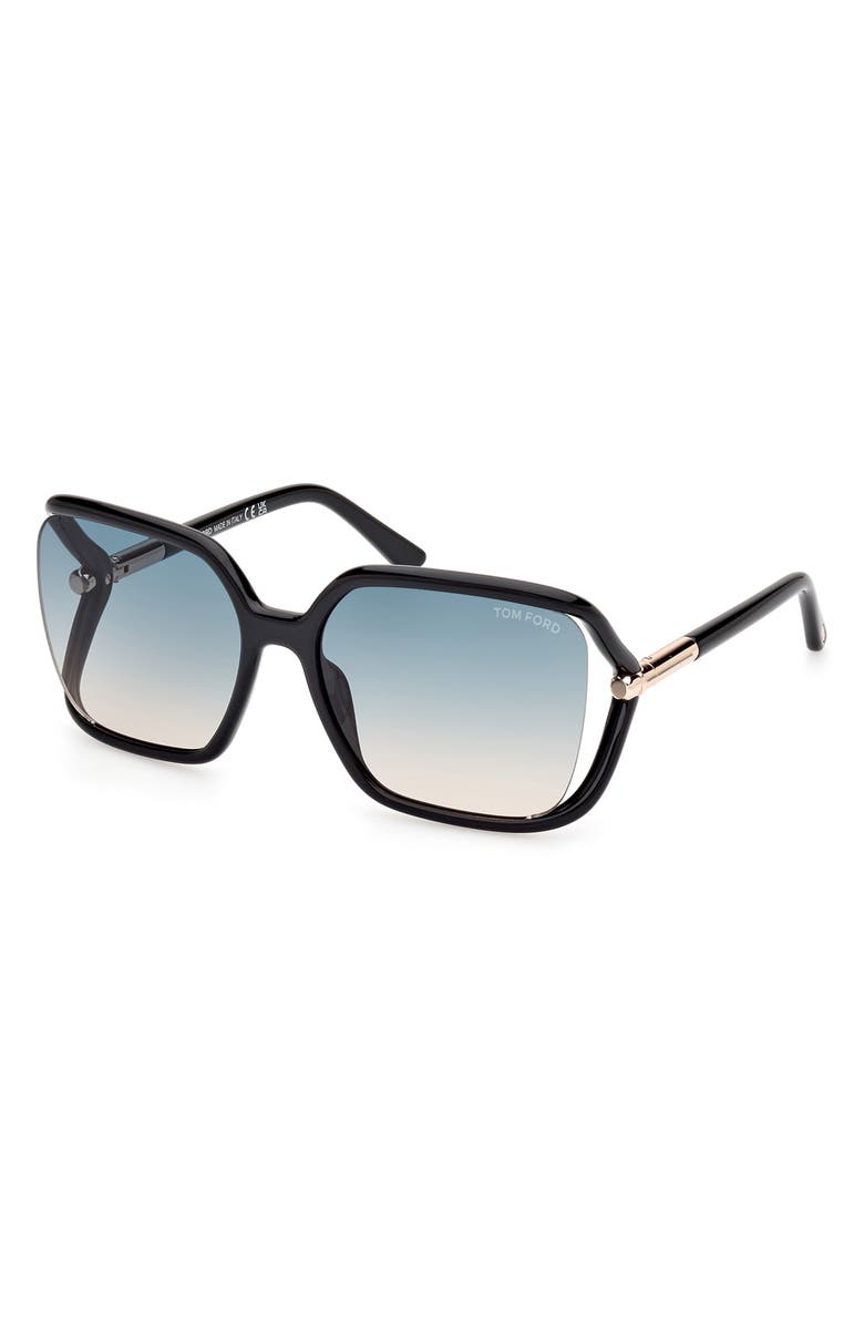 TOM FORD Solange-02 60mm Butterfly Sunglasses, Alternate, color, Shiny Black / Turquoise Sand