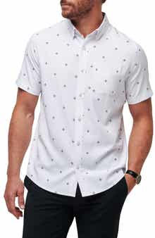 TravisMathew Olive Branch Geo Print Short Sleeve Button-Up Shirt