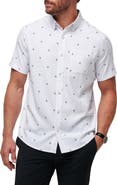 TravisMathew Olive Branch Geo Print Short Sleeve Button-Up Shirt