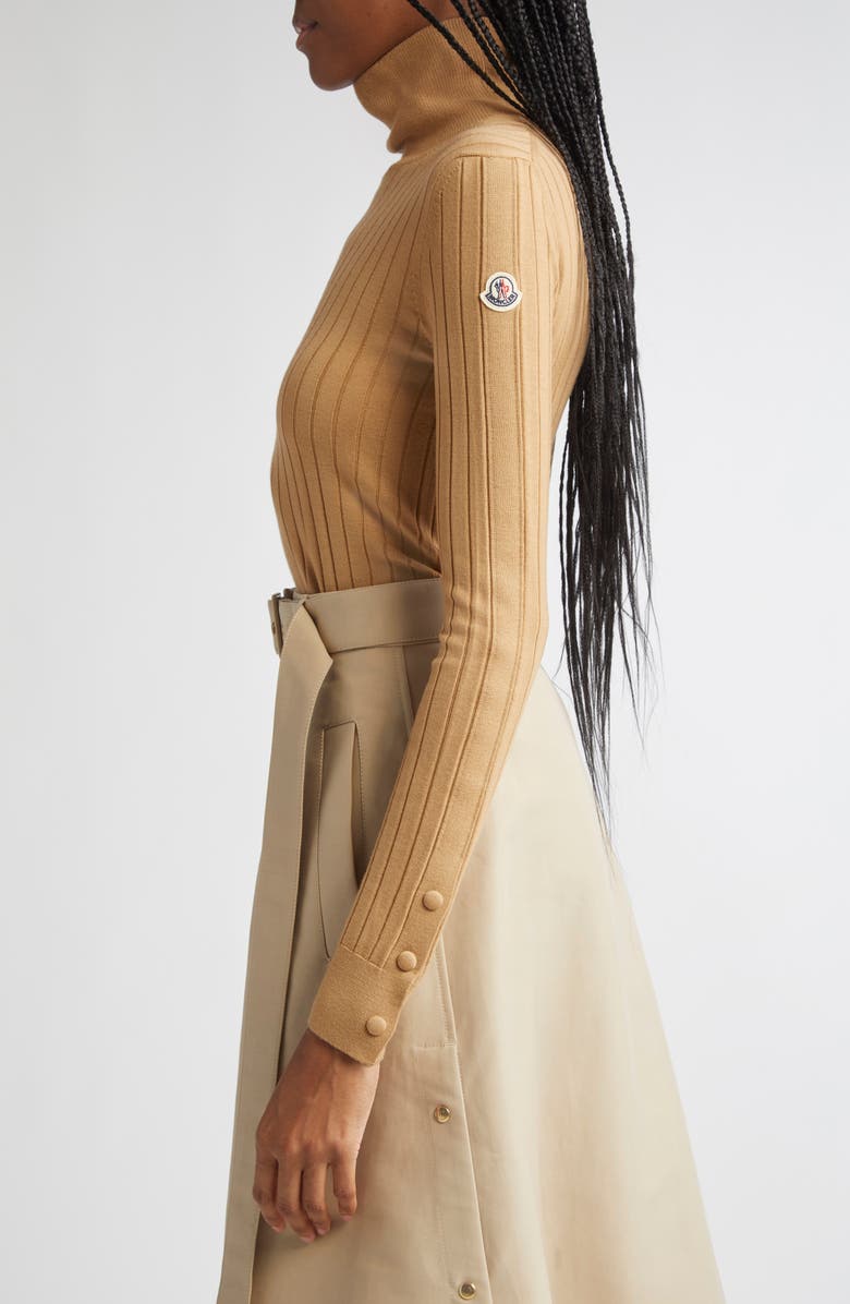 Moncler Virgin Wool & Cashmere Rib Turtleneck Sweater, Alternate, color, Warm Beige