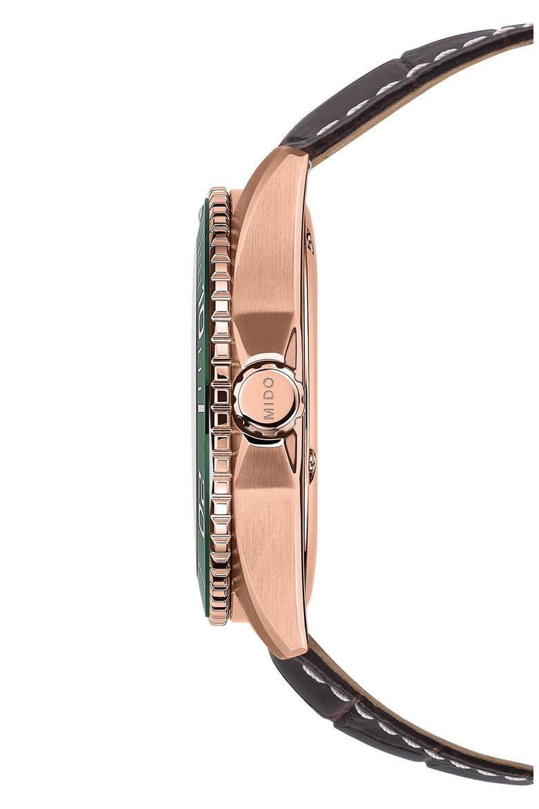 Ocean Star 200C Rose Gold Tone Automatic Leather Strap Watch, 42.5mm, Alternate, color, GREEN