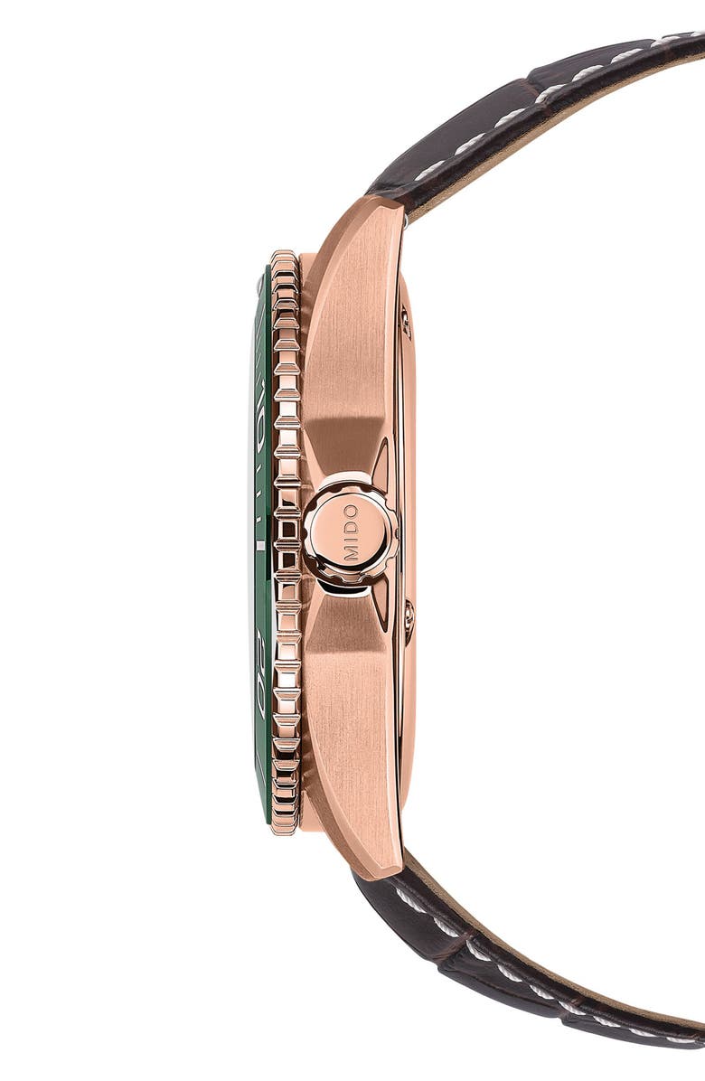 MIDO Ocean Star 200C Rose Gold Tone Automatic Leather Strap Watch, 42.5mm, Alternate, color, Green