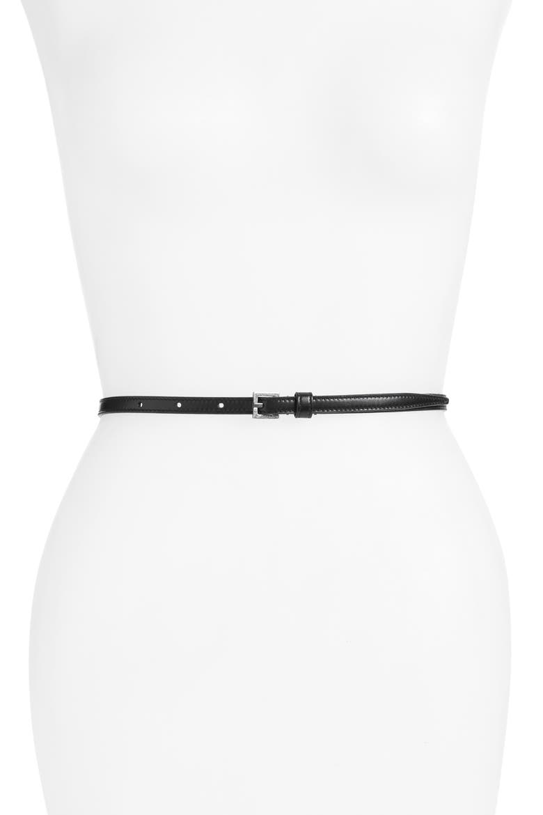 Call Me Crystal Embellished Skinny Leather Belt, Main, color, NOIR CRISTAL