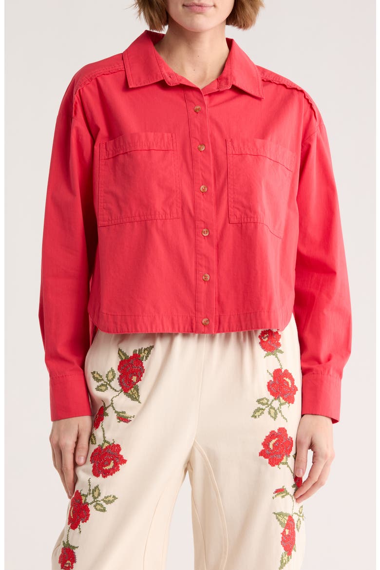 Long Sleeve Poplin Button-Up Shirt, Main, color, WASHED RED