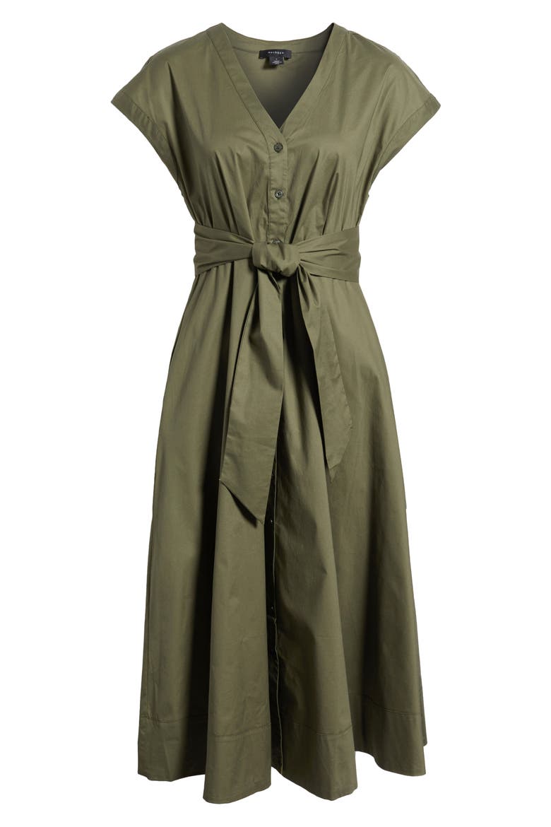 Tie Front A-Line Dress, Alternate, color, OLIVE NIGHT
