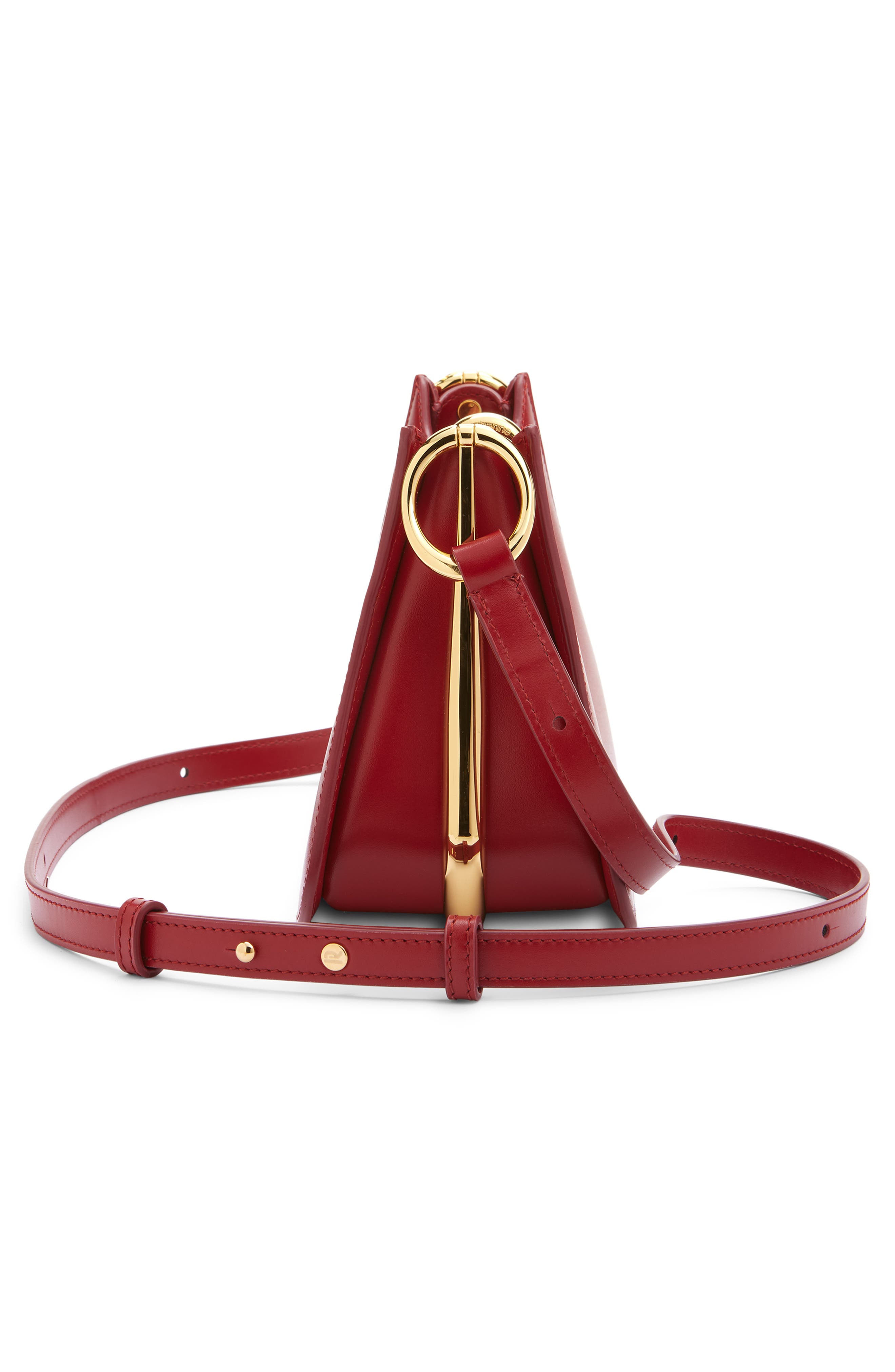 The Small Ring Leather Shoulder Bag, Alternate, color, RED