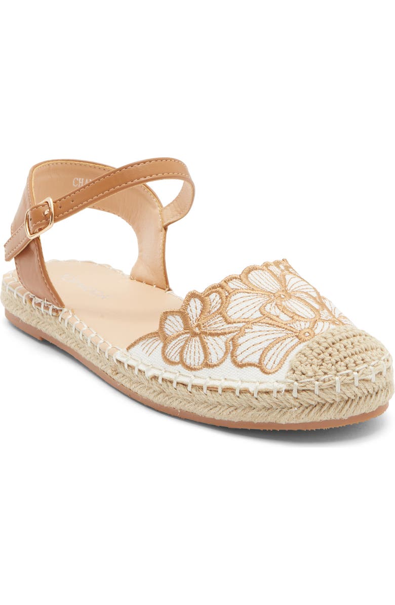 TOP MODA Chaya Floral Embroidered Flat, Main, color, Tan Pu