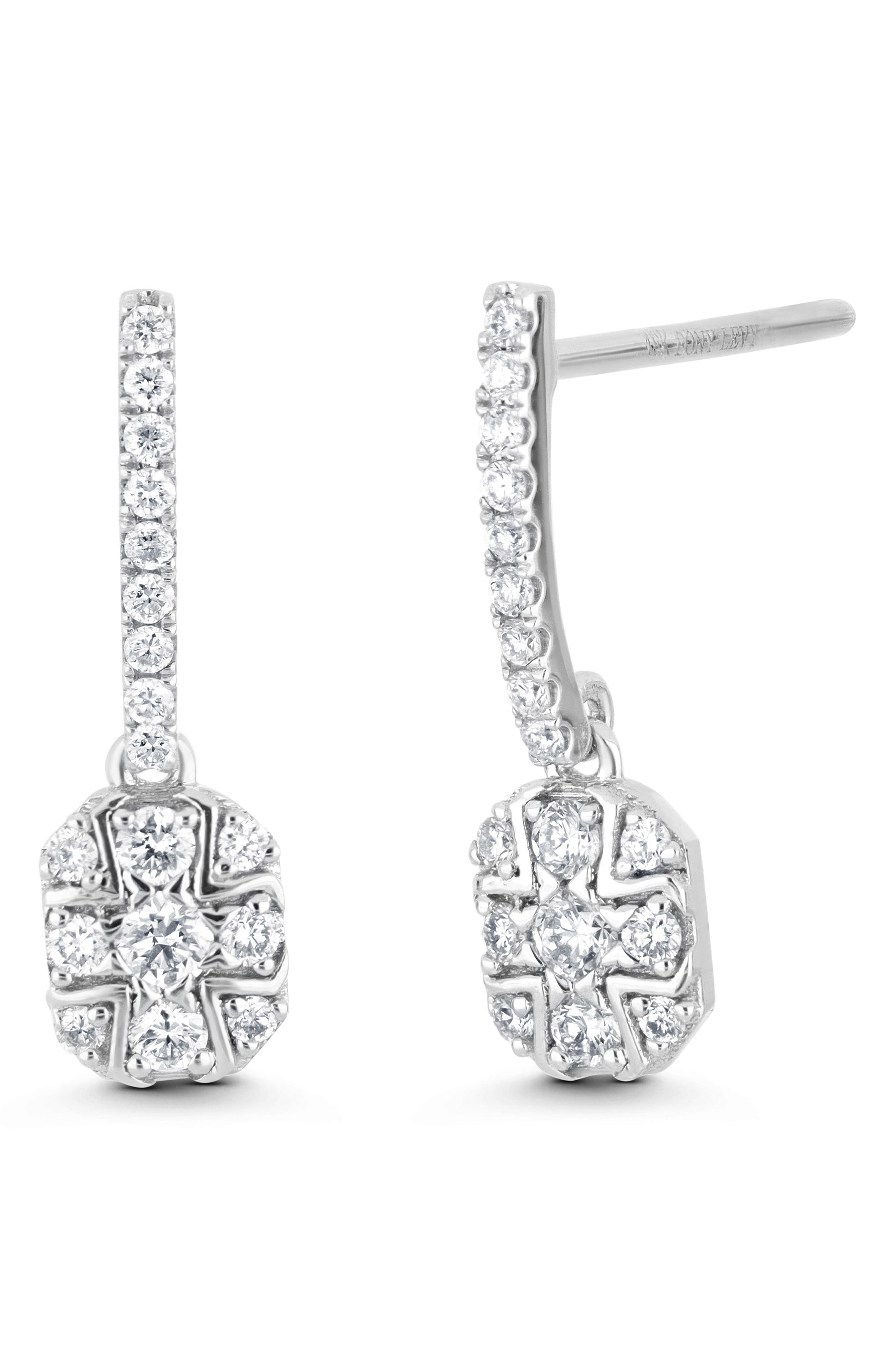 Mika 18K White Gold Pavé Diamond Drop Earrings