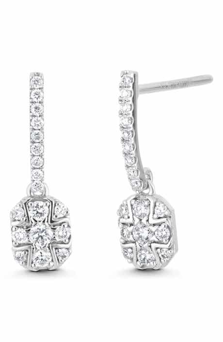 Mika 18K White Gold Pavé Diamond Drop Earrings