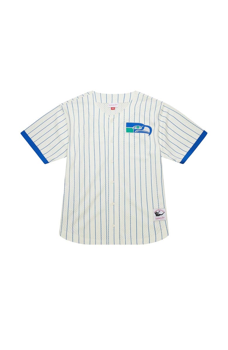 Mitchell & Ness Men's Mitchell & Ness Cream Seattle Seahawks Vintage Logo Final Seconds Full-Button Mesh Top, Alternate, color, Cream